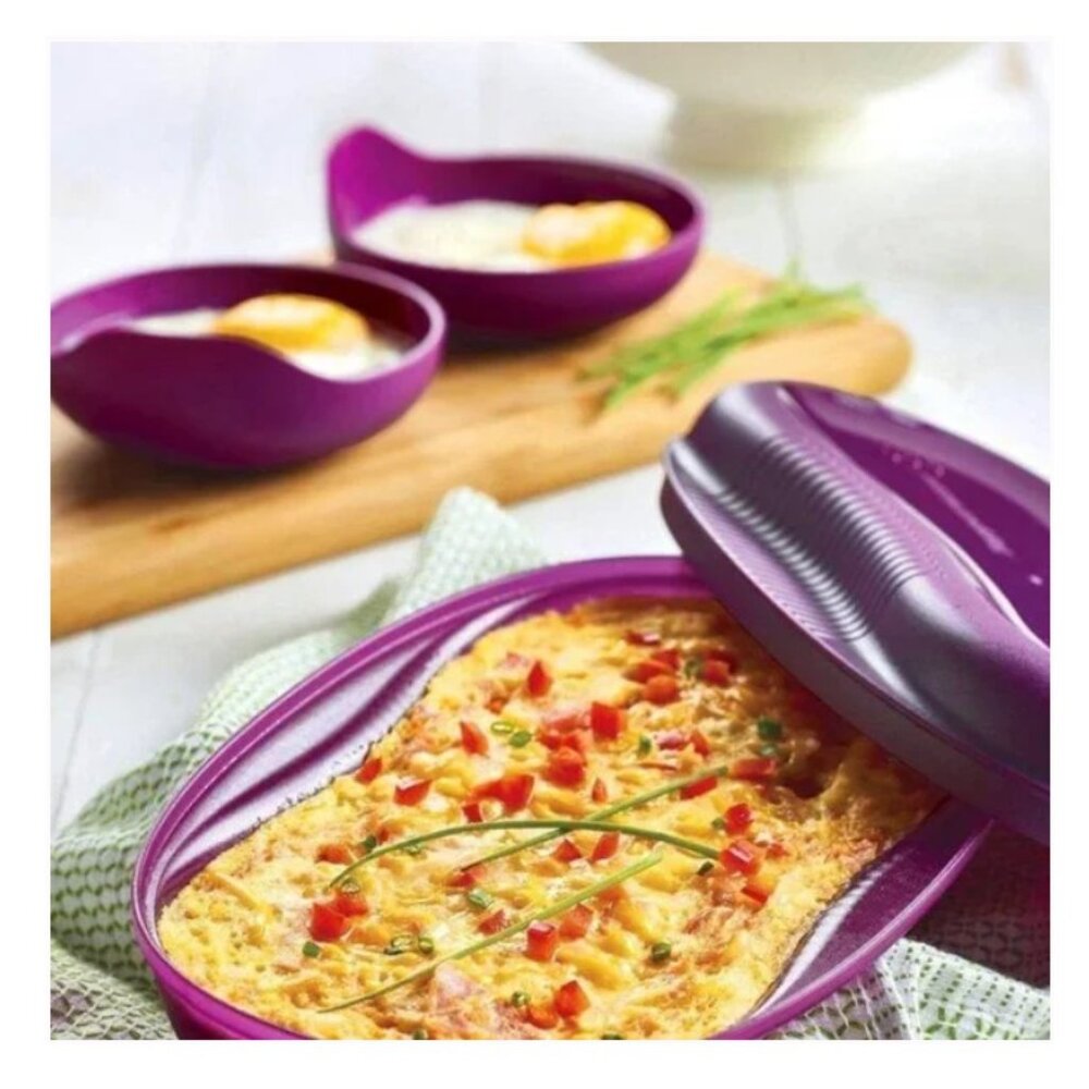 Tupperware MIcrowave Breakfast Maker Set Purple Egg Omelet Oatmeal French Toast